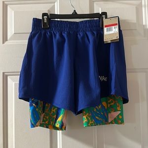 Nike 2-in-1 Woven Running Shorts: BLUE/GREEN: NEW WITH TAGS: SIZE LARGE